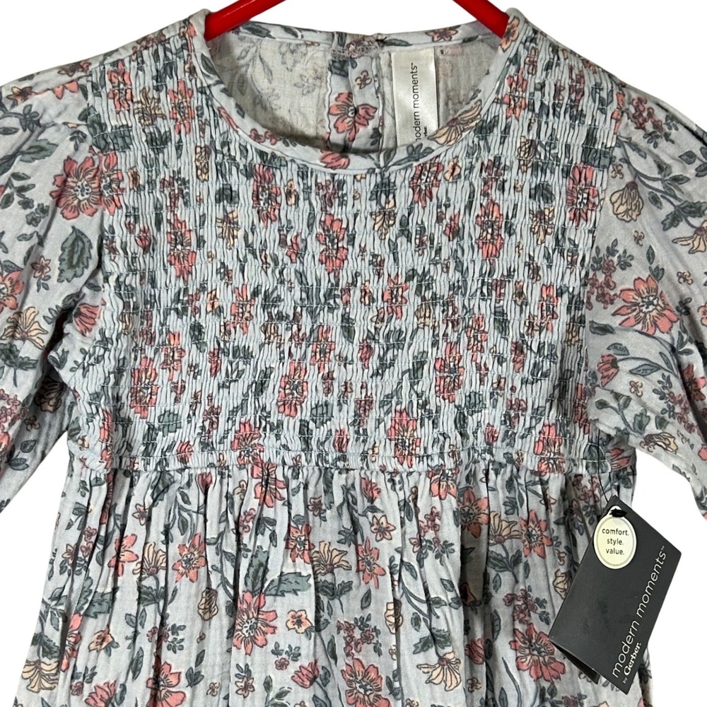 Modern Moments by Gerber Toddler Girls 4T Light Blue Floral Smocked Gauze Dress